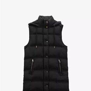 Zara Black Hooded Puffer Vest size medium
